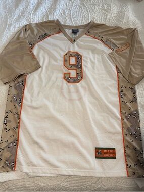 Miami Hurricanes  White Tan Camo Football Jersey with Orange Trim #9